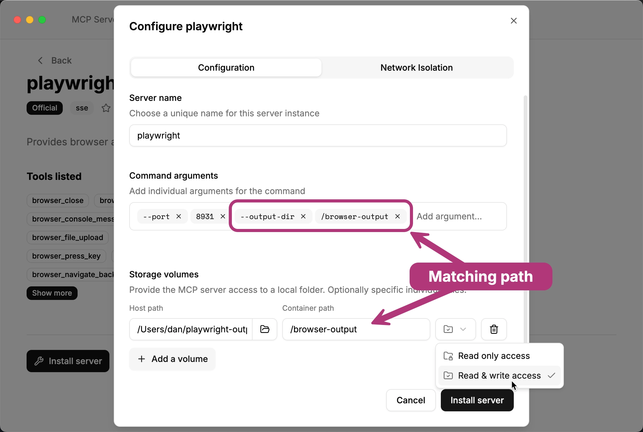 Filesystem MCP server UI